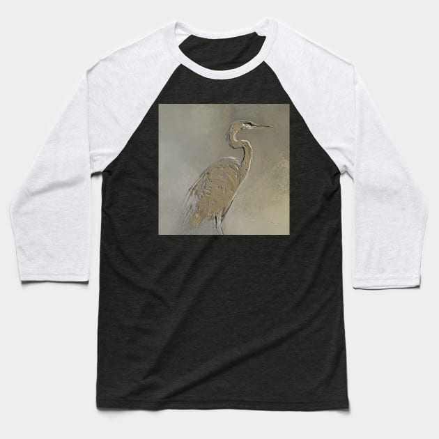 Metalic Blue Heron Baseball T-Shirt by PeggyNovak